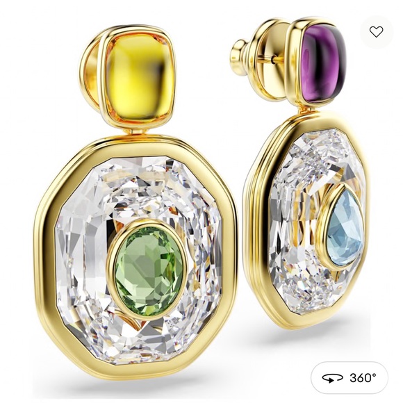 Chroma drop earrings Asymmetrical design Octagon cut Gold-tone plated - Picture 1 of 7